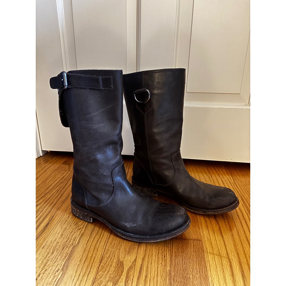 Via Roma 15 Brown Leather Studded Engineer Boots Made in Italy Size 37